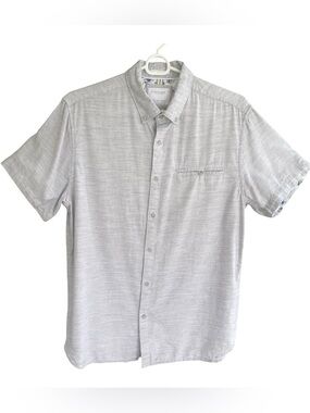 CACTUS MAN Shirt Button-Down Short Sleeves Heather Gray Floral Accent Men Size M
